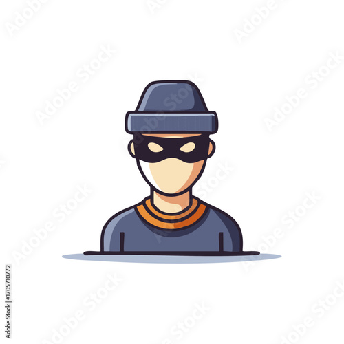 Cartoon illustration of a suspicious character wearing a beanie and a mask