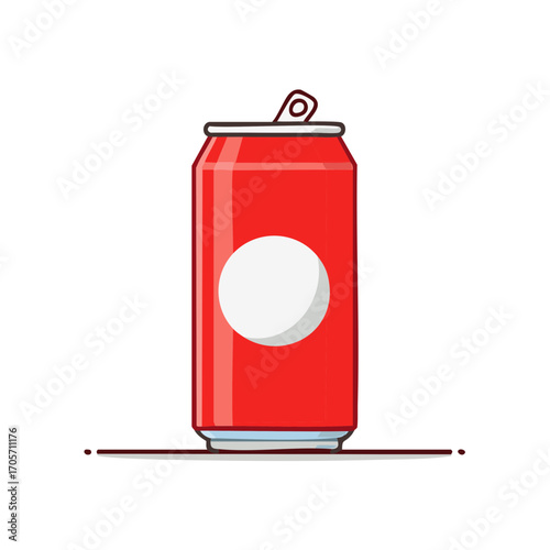 Vibrant red open soda or beverage can with blank white label for branding design mockups