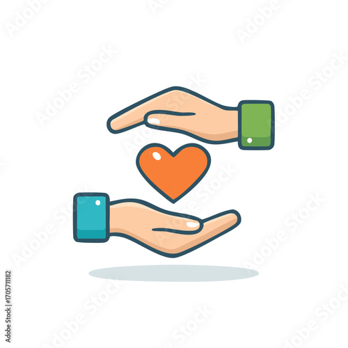 Hands holding heart symbol, illustration of care, love, health concept