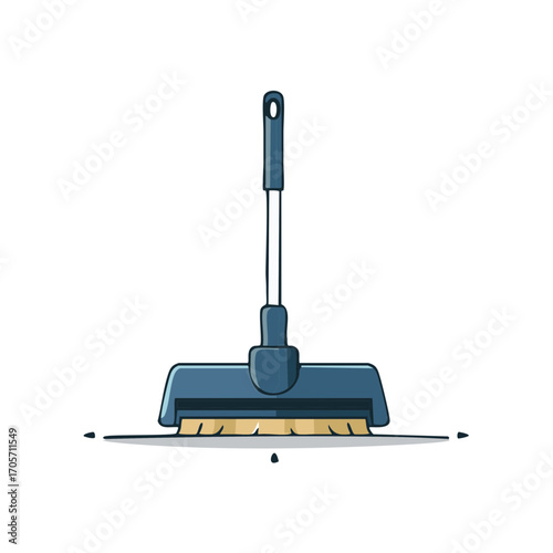 Modern Blue Broom with Yellow Bristles for Home Cleaning and Housekeeping