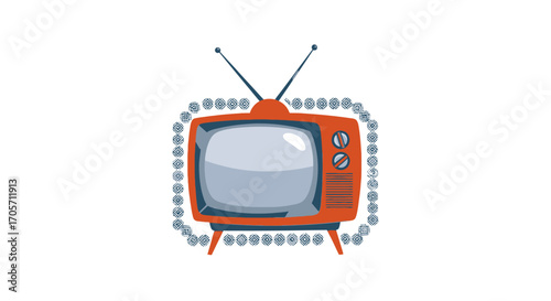 Retro Orange Television Set Vector Illustration Isolated on White.