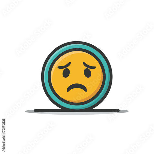 Sad emoji icon with turquoise circle frame displays loneliness and discouragement