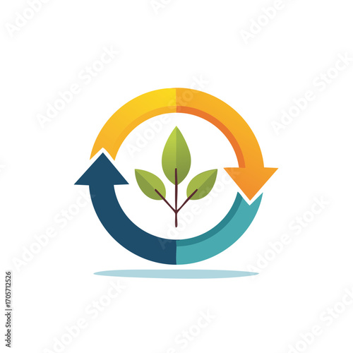Eco-friendly recycling and environmental conservation icon with leaves and arrows.