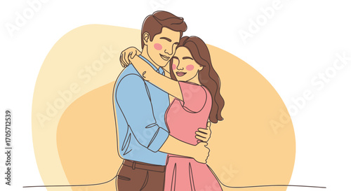 Romantic hand drawn illustration of a couple in love.