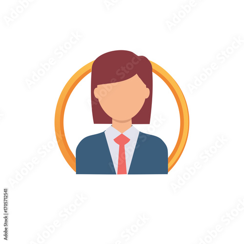 Professional Person Avatar Icon with Red Tie Inside Orange Circle