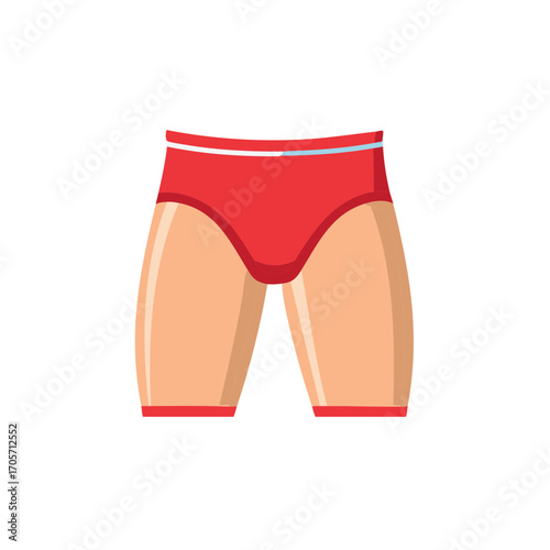Red swimsuit on tanned body. Fashionable vacation swimwear for sunbathing and water sports. Stylish beach outfit concept.