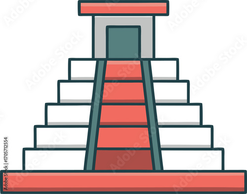  Vector icon of an ancient Mesoamerican stepped pyramid with seven rectangular tiers.