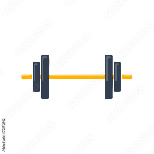 Simple Stylized Barbell with Dark Weights and Yellow Bar