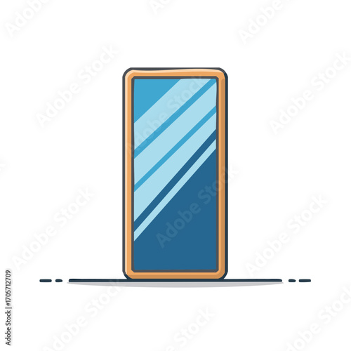 Tall Rectangular Mirror with Blue Reflection and Golden Frame Illustration