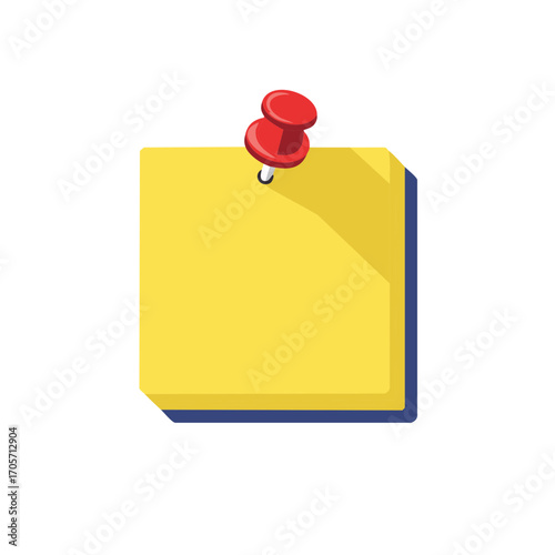 Vector illustration of Yellow Post it Notes Stack with Red Push Pin on Top Concept