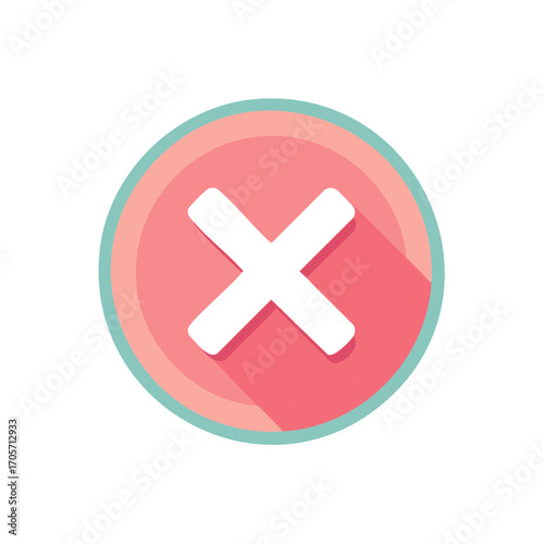 Modern Flat Design Red X Mark Icon with Shadow