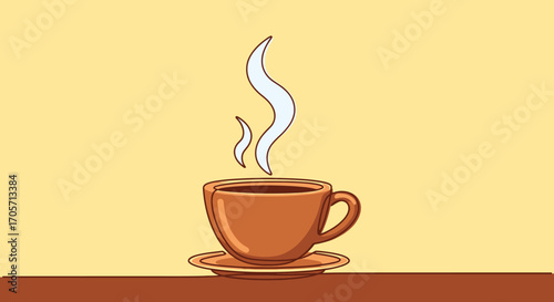 Steaming Cup of Coffee on a Saucer Illustration.