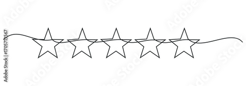 Five stars shapes continuous line drawing. Award symbol. Feedback concept. Vector illustration