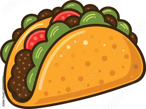 Taco Icon  with a crispy shell, filled with lettuce, cheese, and meat, vibrant and appetizing, food icon.