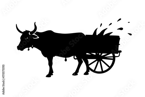 Artistic watercolor ox cart splash on white background