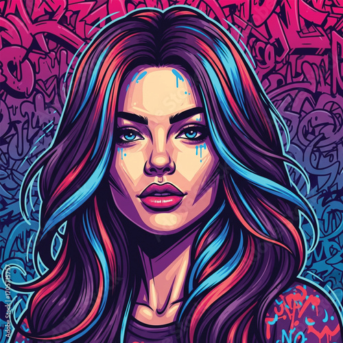 vector woman with graffiti background