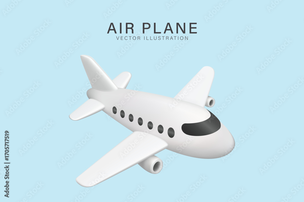 Obraz premium 3D Airplane Vector, White Jet on Blue Background