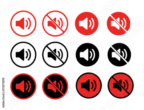 Set of red speaker volume icons vector scalable media audio controls collection