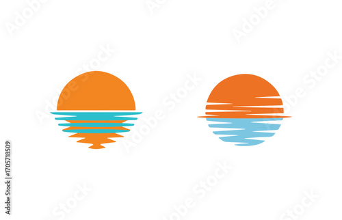 Abstract sunset and ocean reflection vector illustration