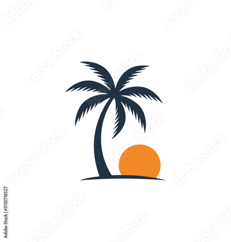 Stylized palm tree silhouette at sunset vector illustration for tropical summer graphics