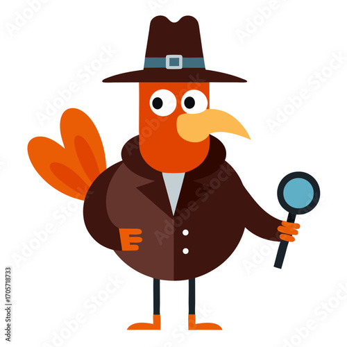 Cartoon turkey detective holding magnifying glass