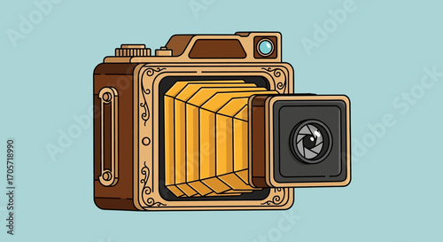 Vintage Camera with Bellows and Detachable Lens.