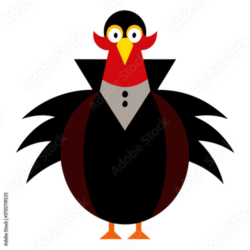 Cartoon turkey dressed as a vampire for halloween