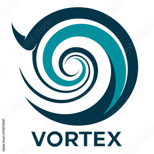 Abstract swirling vortex logo with teal and dark blue colors