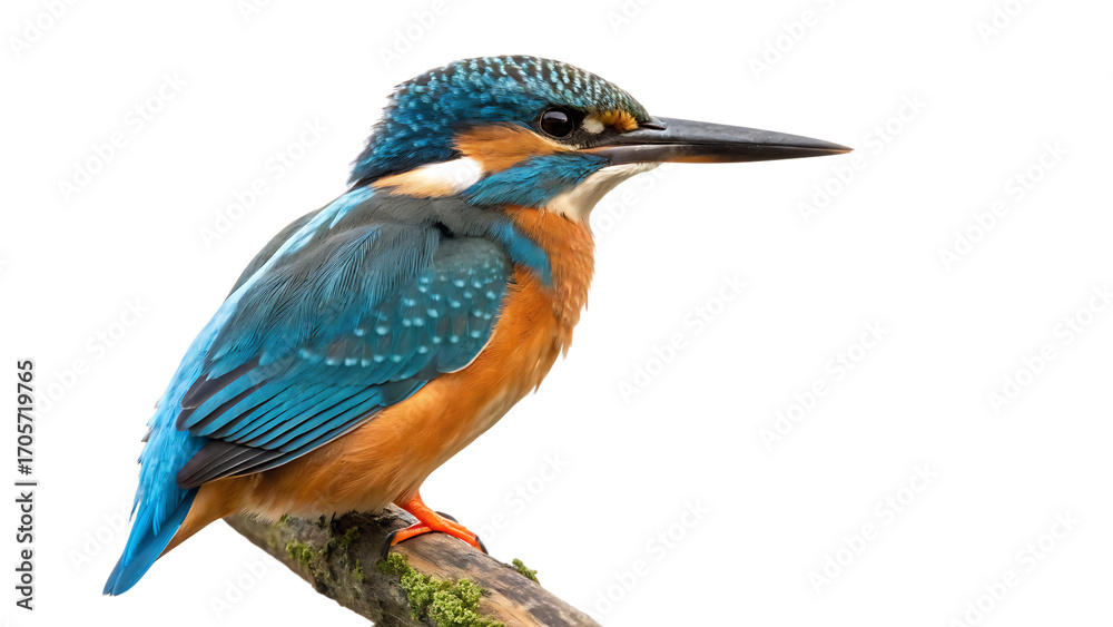 Obraz premium A vibrant kingfisher with bright blue and orange plumage, perched and ready to dive.