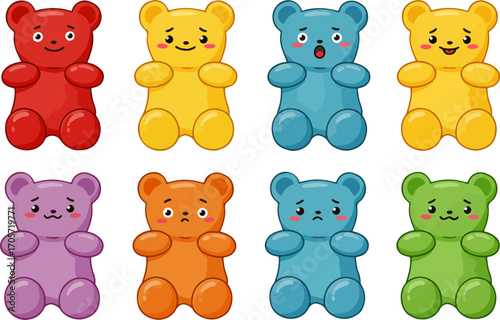 Cute Cartoon Style Gummy Bear Candies Collection Sweet Food Treat