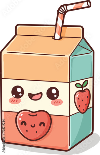 Cute Cartoon Style Smiling Milk Juice Box Container Illustration
