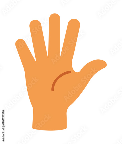 Modern minimalist hand illustration with an open palm. A clean symbol for communication, support, and counting the number five.
