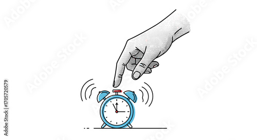 Hand pressing alarm clock button to stop ringing.