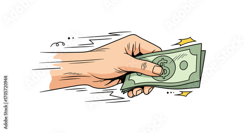 Hand giving money fast motion blur effect.