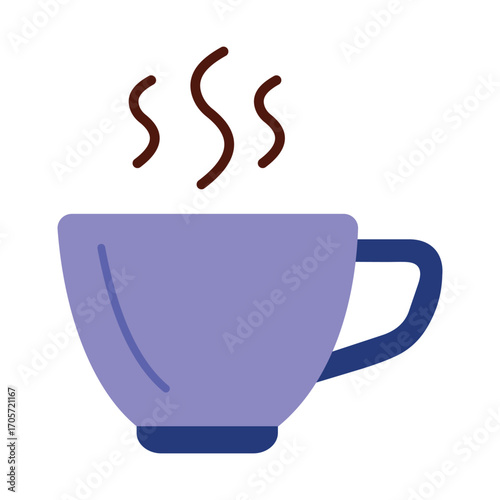 Minimalist hot drink illustration in a purple mug. A clean graphic for coffee shop menus, morning routines, and cozy beverage themes.