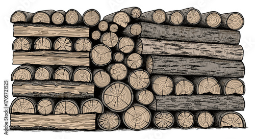 Stack of cut firewood logs for winter fuel.