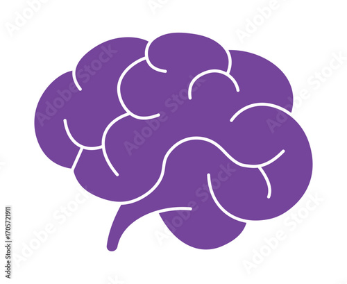 Vibrant purple brain icon in a flat, minimalist style. A modern symbol for creativity, wisdom, intelligence, and psychology.