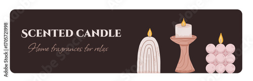 Banner with aromatic scent candle in jar. Marketing poster for sale