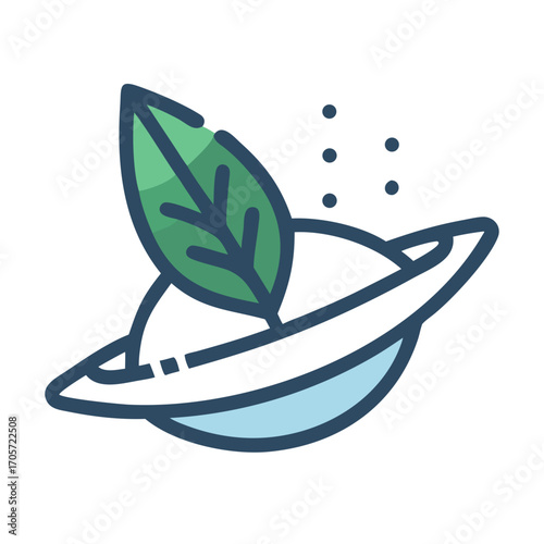 Planet with leaf symbolizing sustainability and environmental care  