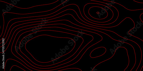 Red Neon Sci Fi Digital Topography with Futuristic Wave Contour Lines on Black Cyber Abstract Grid Wallpaper Vector Illustration