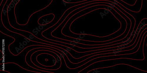 Red Neon Sci Fi Digital Topography with Futuristic Wave Contour Lines on Black Cyber Abstract Grid Wallpaper Vector Illustration