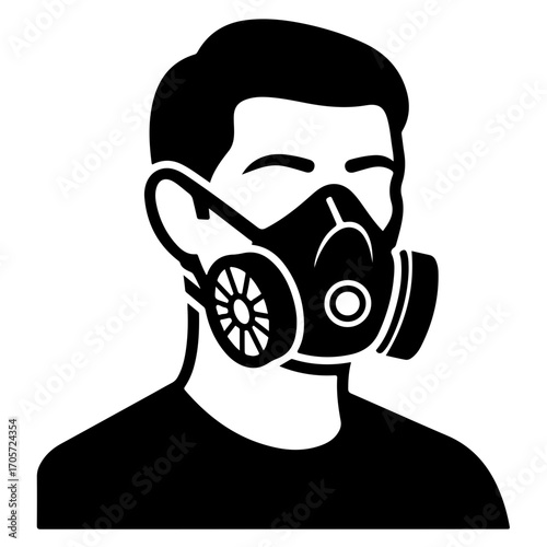 Man in respirator mask icon. Vector safety and protection symbol.