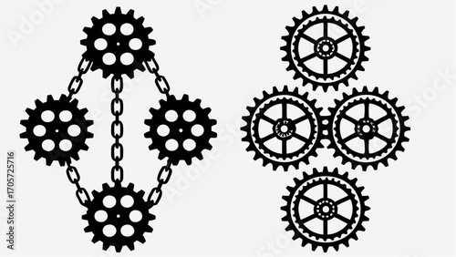 Ornate black and white illustration of a balance scale with floral and scrollwork decorations shown clearly silhouette