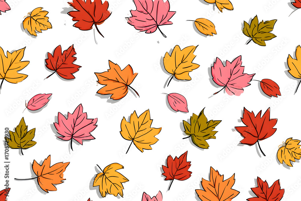 Fototapeta premium Colorful autumn leaves seamless pattern symbolizing fall season
