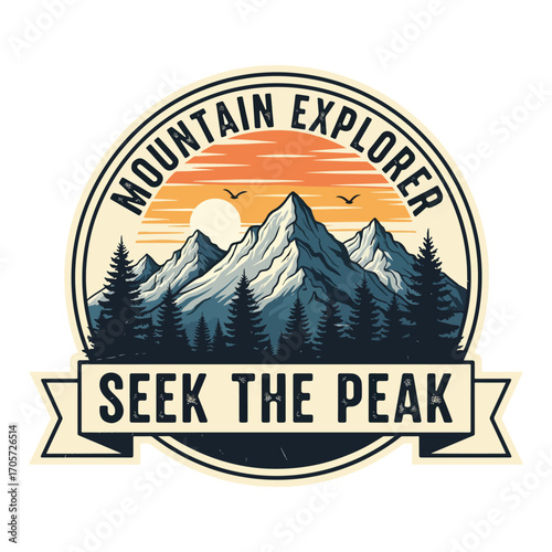 Vintage Mountain Explorer Adventure Badge Design