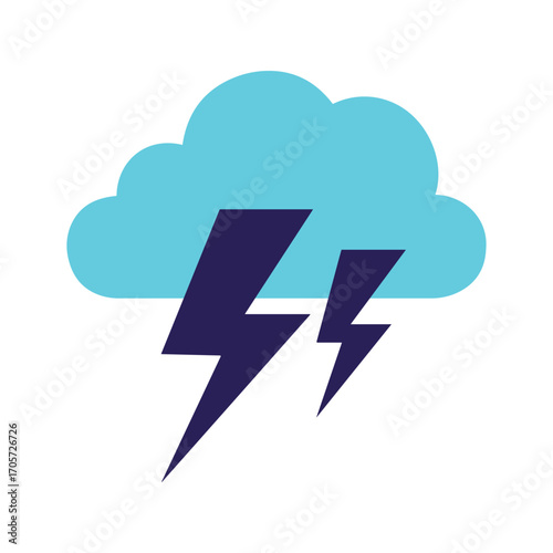 Modern flat design storm cloud icon with lightning bolts. A simple weather symbol for thunderstorm forecasts, climate, and energy concepts.