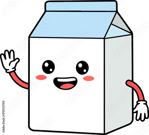 Cute Outline Milk Carton Character Mascot Waving Hand Illustration