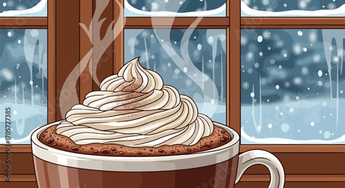 Cozy Mug of Hot Chocolate on a Snowy Winter Day