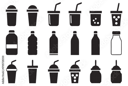 Set of beverage icons in silhouette style