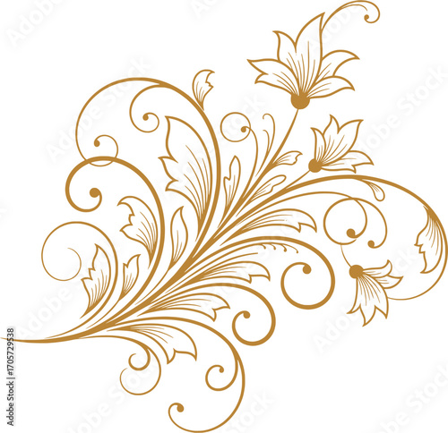 Elegant Floral Ornament: Detailed Golden Design